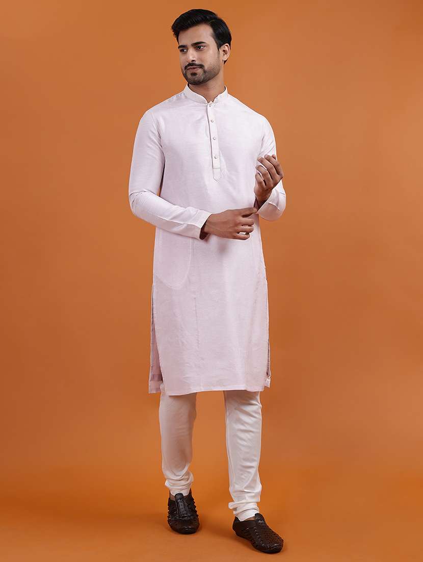 men solid mandarin neck long kurta