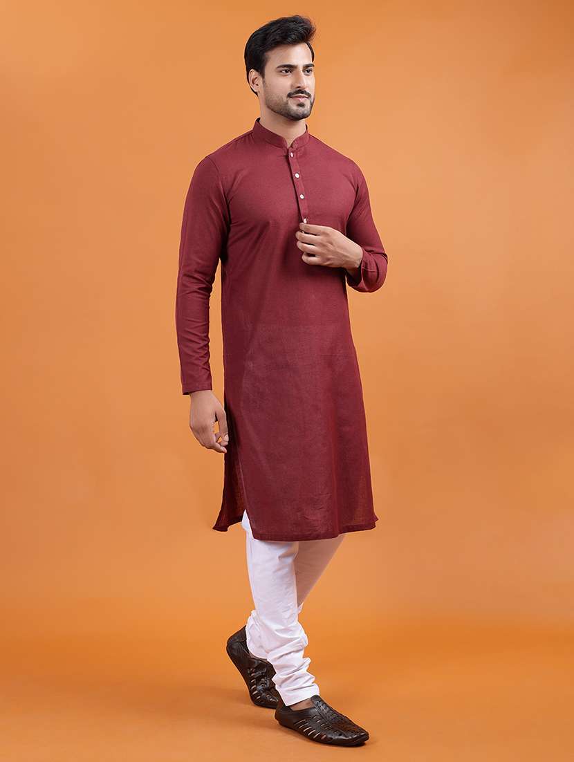 men solid mandarin neck long kurta - 22251987 -  Standard Image - 2