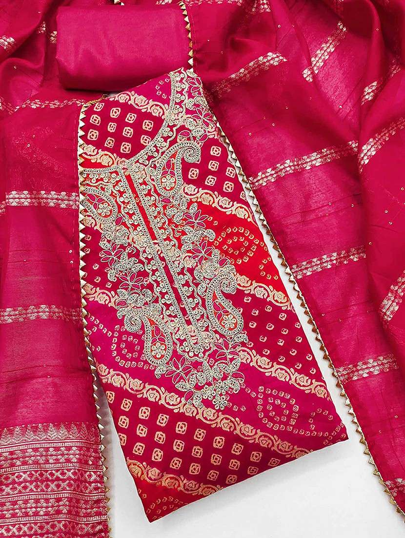 women bandhani embroidered unstitched suit set - 22252022 -  Standard Image - 2