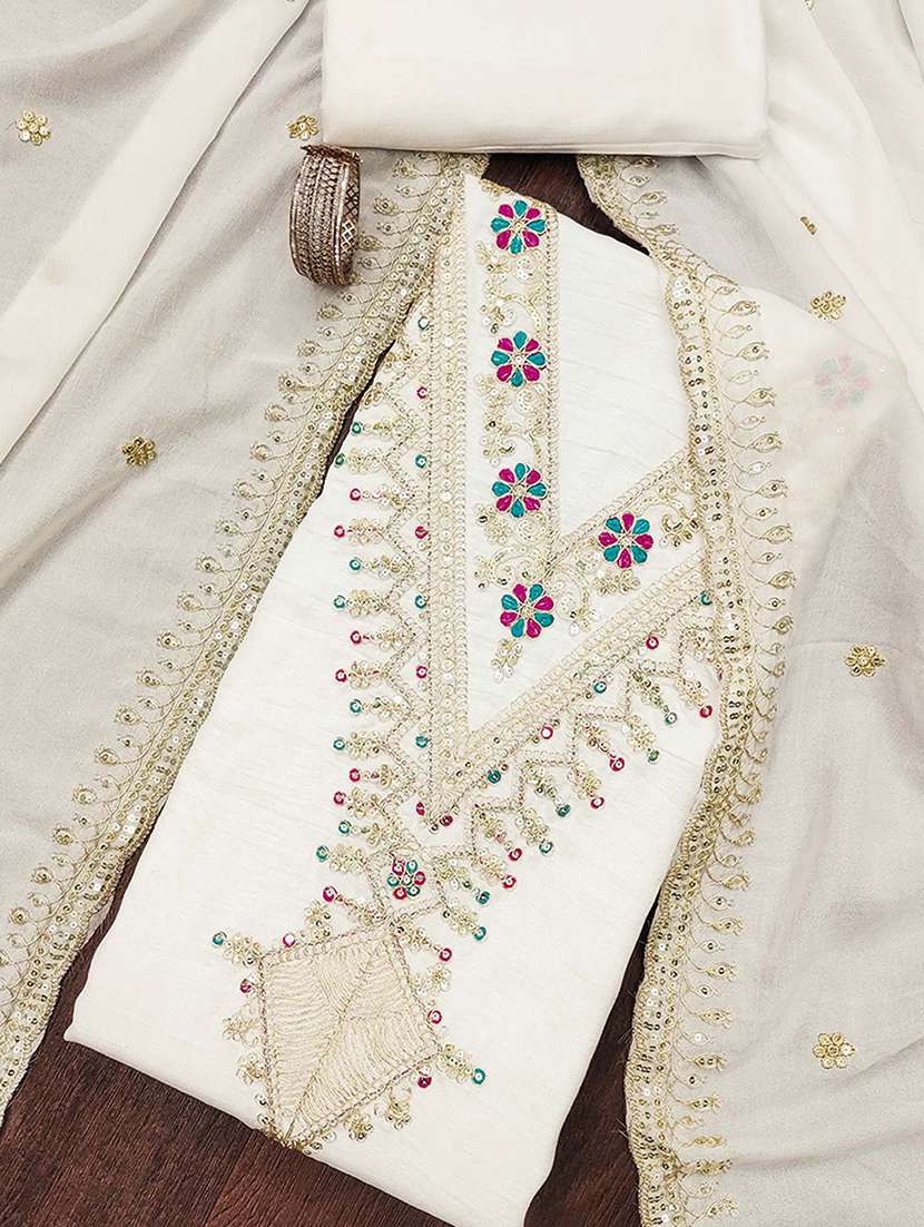 women solid with work embroidered unstitched suit set - 22252076 -  Standard Image - 2