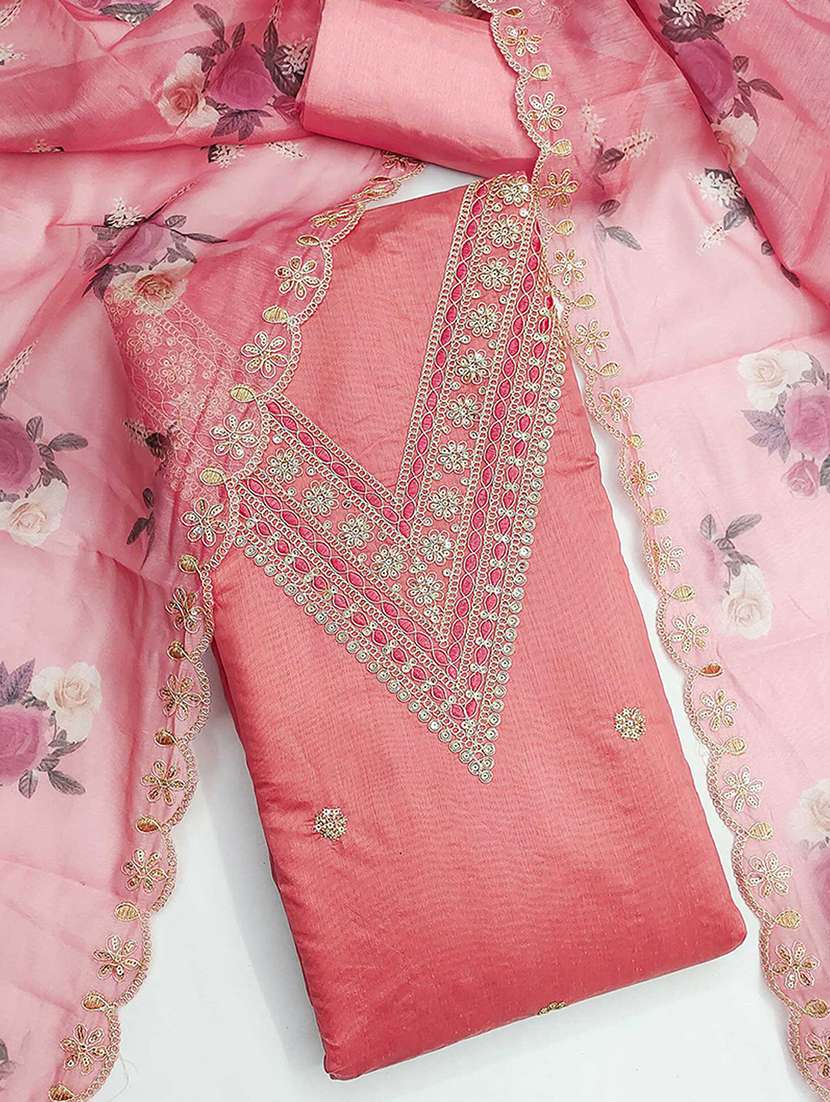 women solid with work embroidered unstitched suit set - 22252101 -  Standard Image - 2