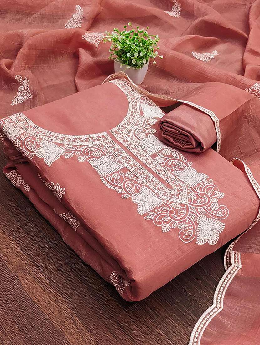 women solid with work embroidered unstitched suit set - 22252103 -  Standard Image - 2