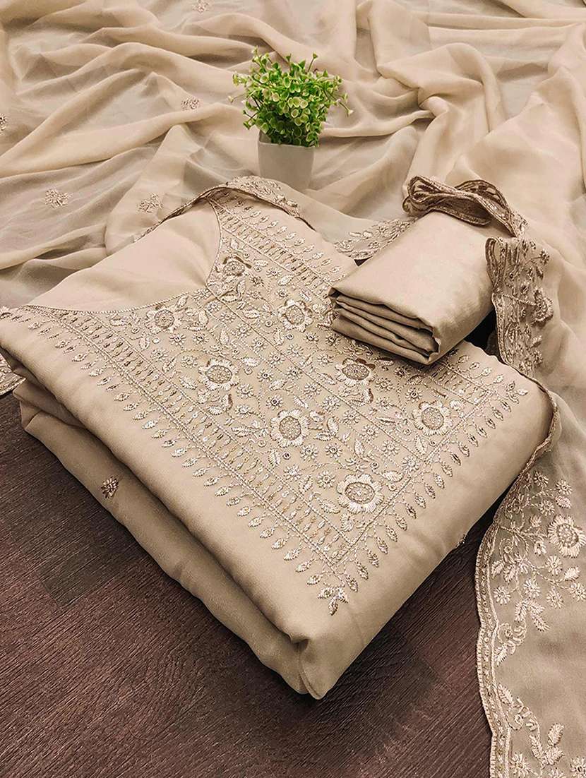 women solid with work embroidered unstitched suit set - 22252106 -  Standard Image - 2