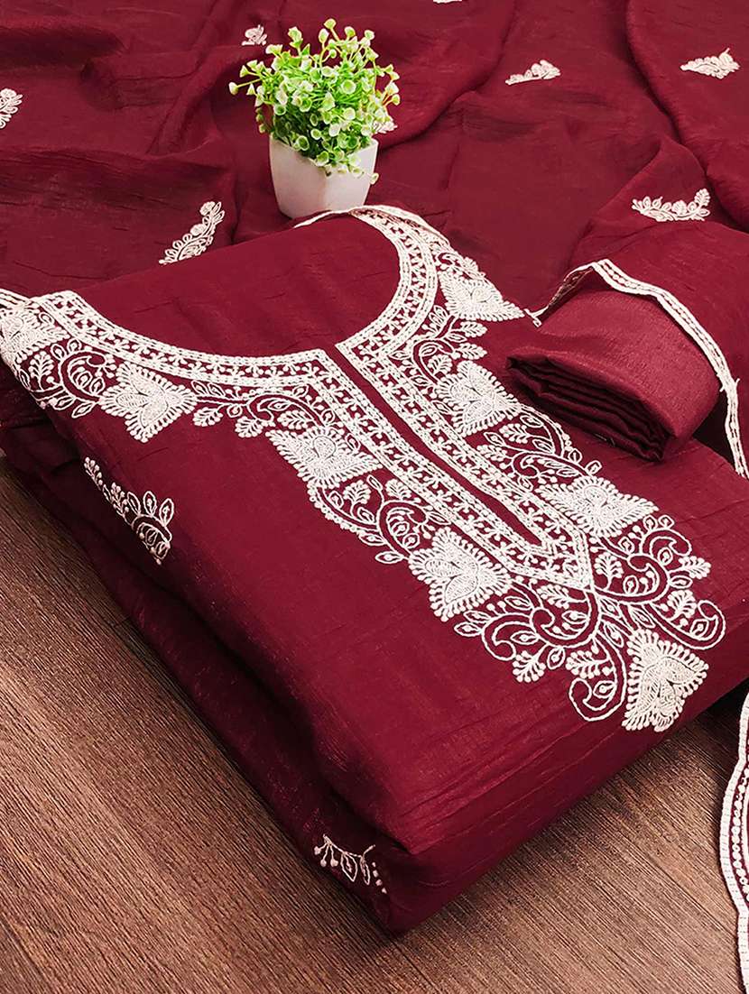 women solid with work embroidered unstitched suit set - 22252120 -  Standard Image - 2