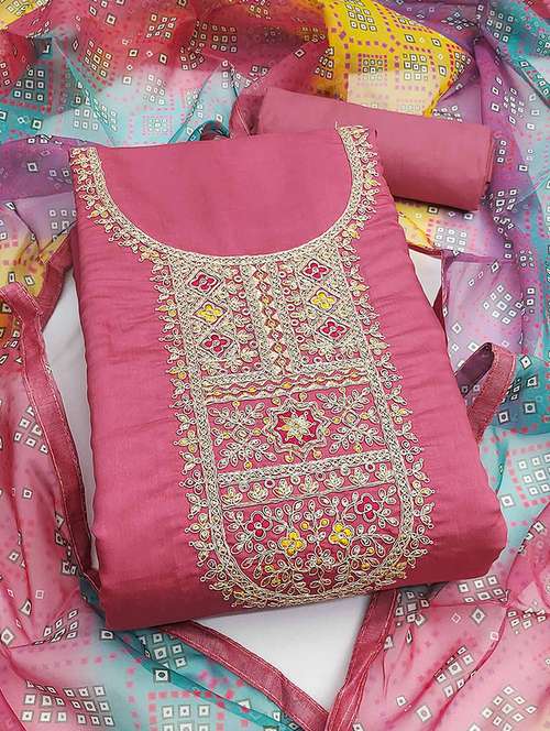 Women Solid With Work Embroidered Unstitched Suit Set