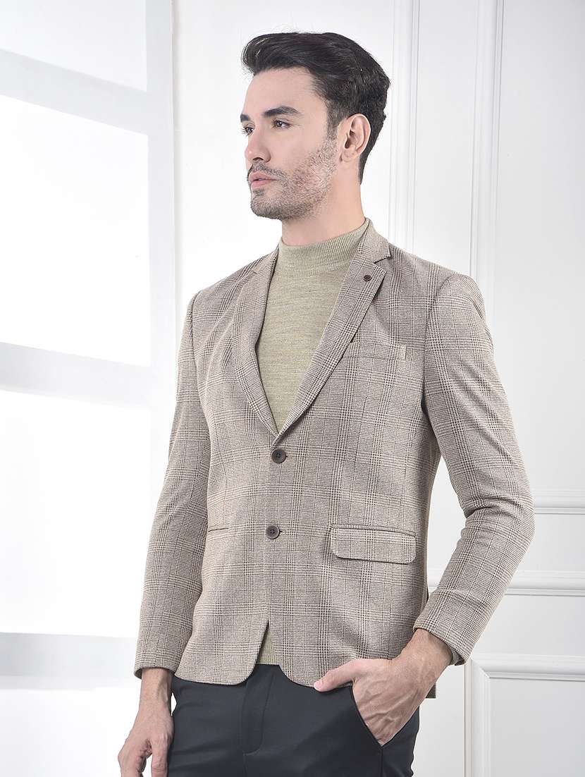 men checkered lapel collar single breasted casual blazer - 22253122 -  Standard Image - 2