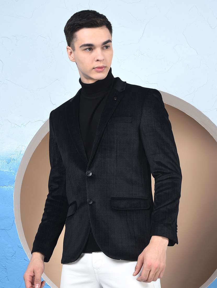 men checkered lapel collar single breasted casual blazer