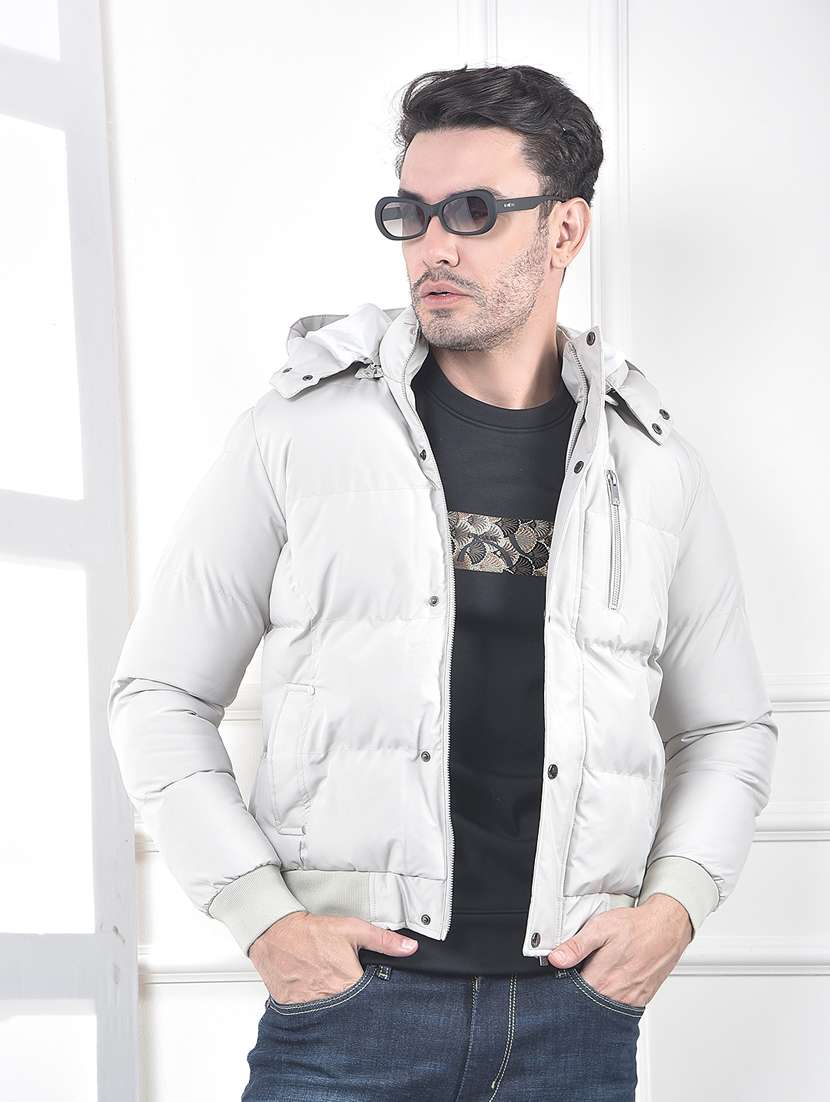 men solid long sleeve hooded puffer jacket