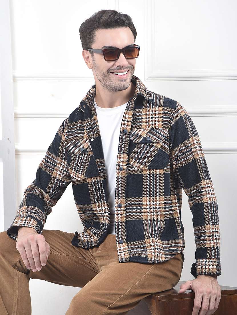 men checkered long sleeve regular fit shacket - 22253145 -  Standard Image - 2