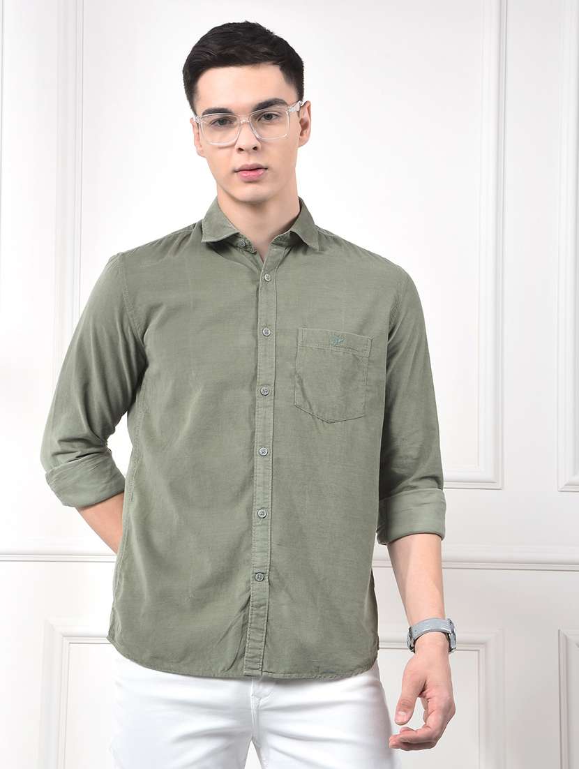 men solid long sleeve slim fit casual shirt