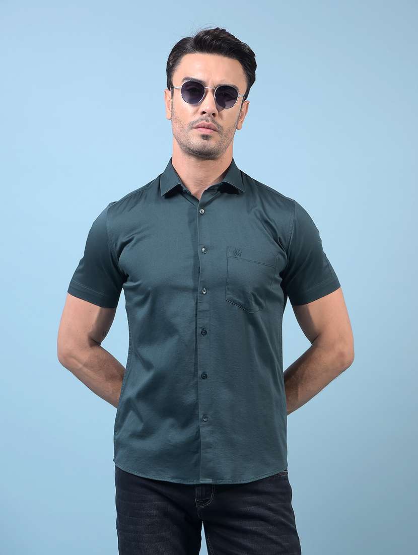 men collared short sleeve casual shirt
