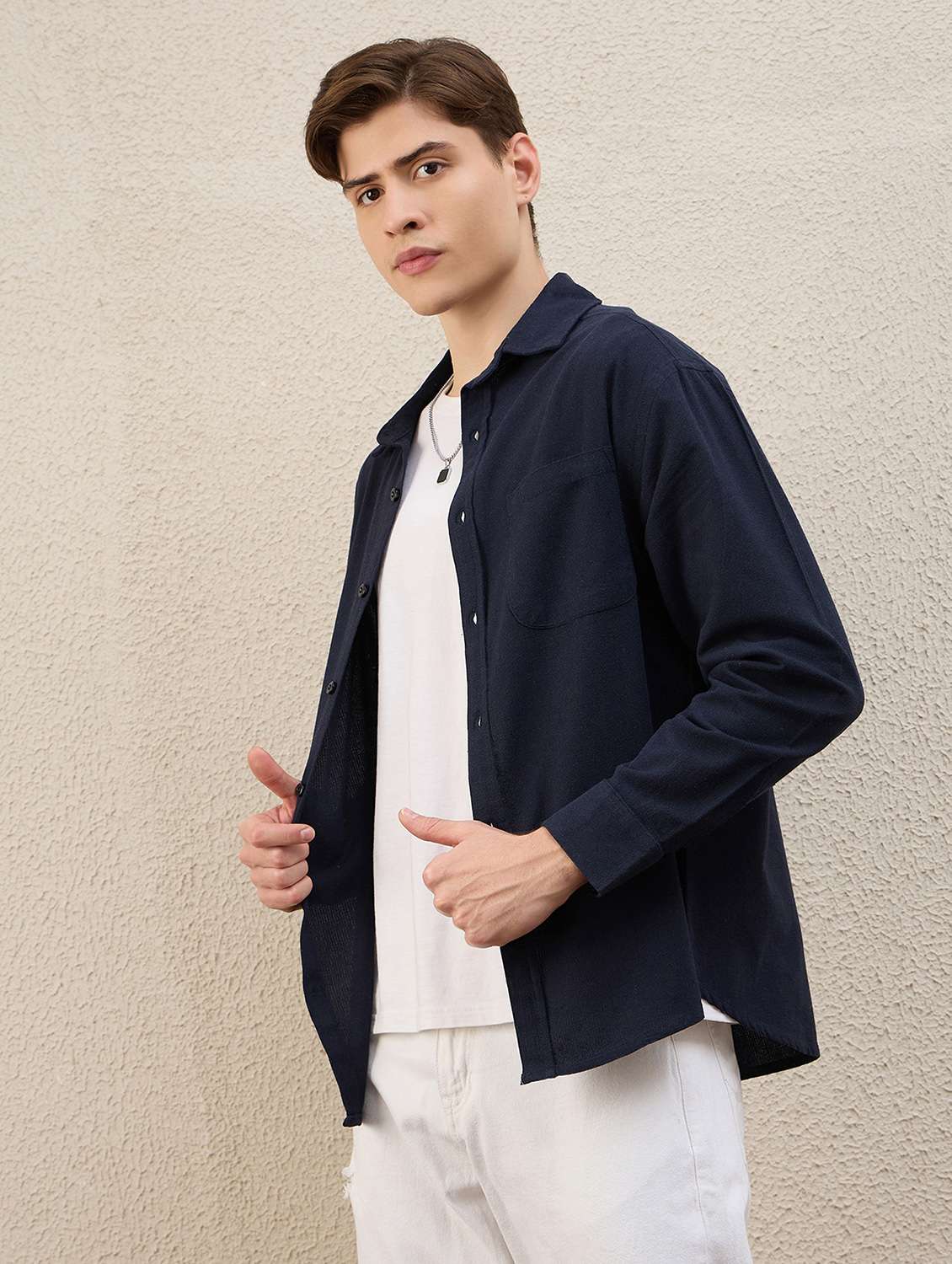 men solid long sleeve oversized casual shirt - 22253288 -  Standard Image - 2