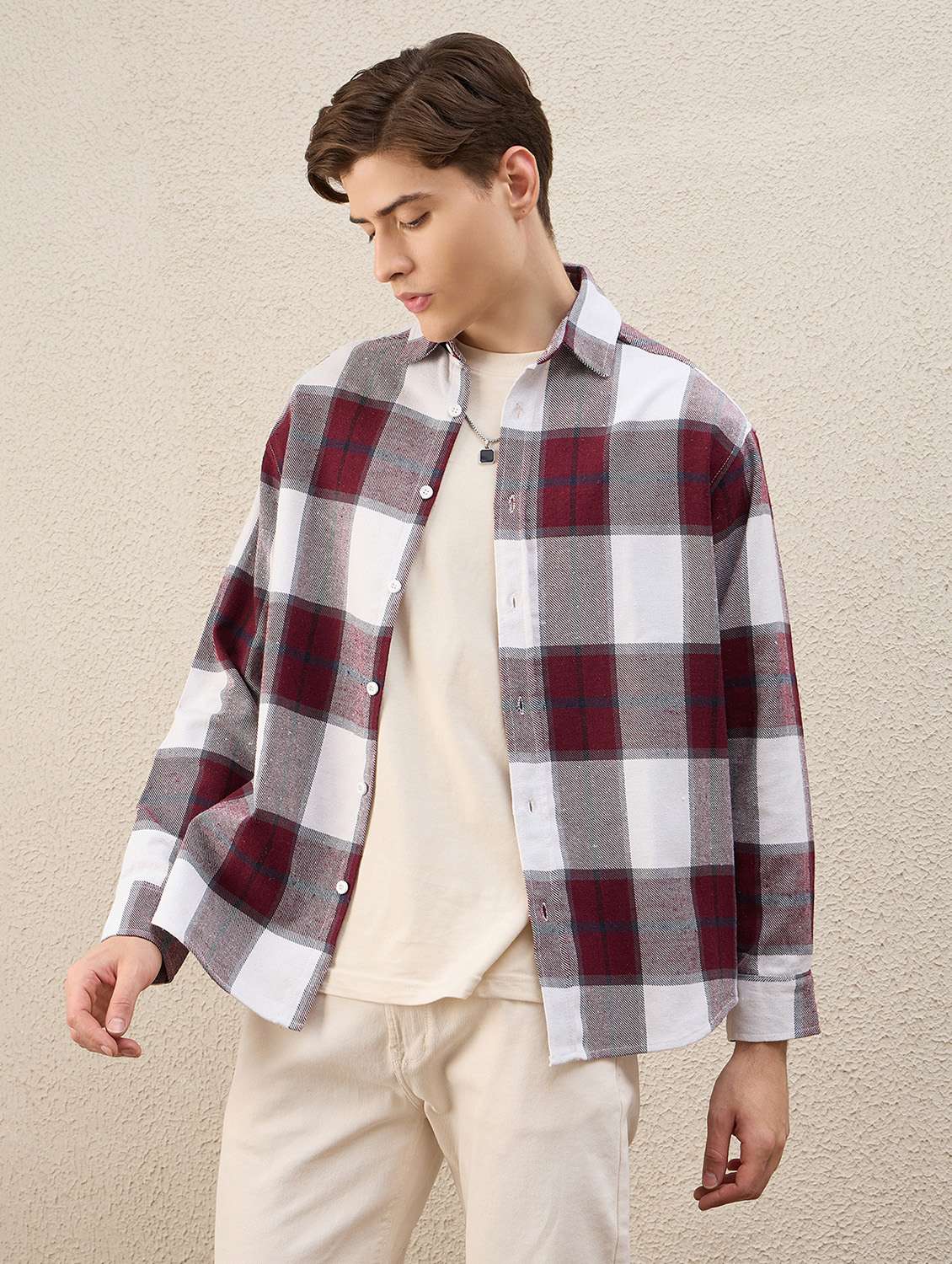 men checkered long sleeve oversized shacket - 22253291 -  Standard Image - 2