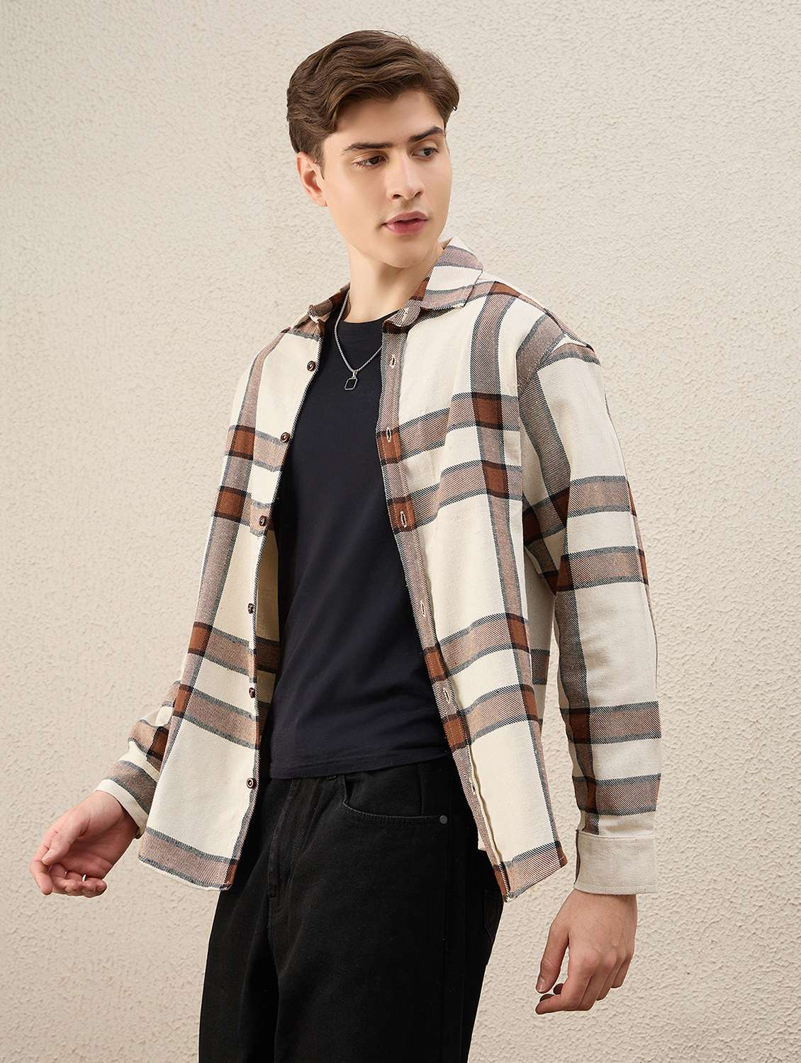 men checkered long sleeve oversized shacket - 22253292 -  Standard Image - 2