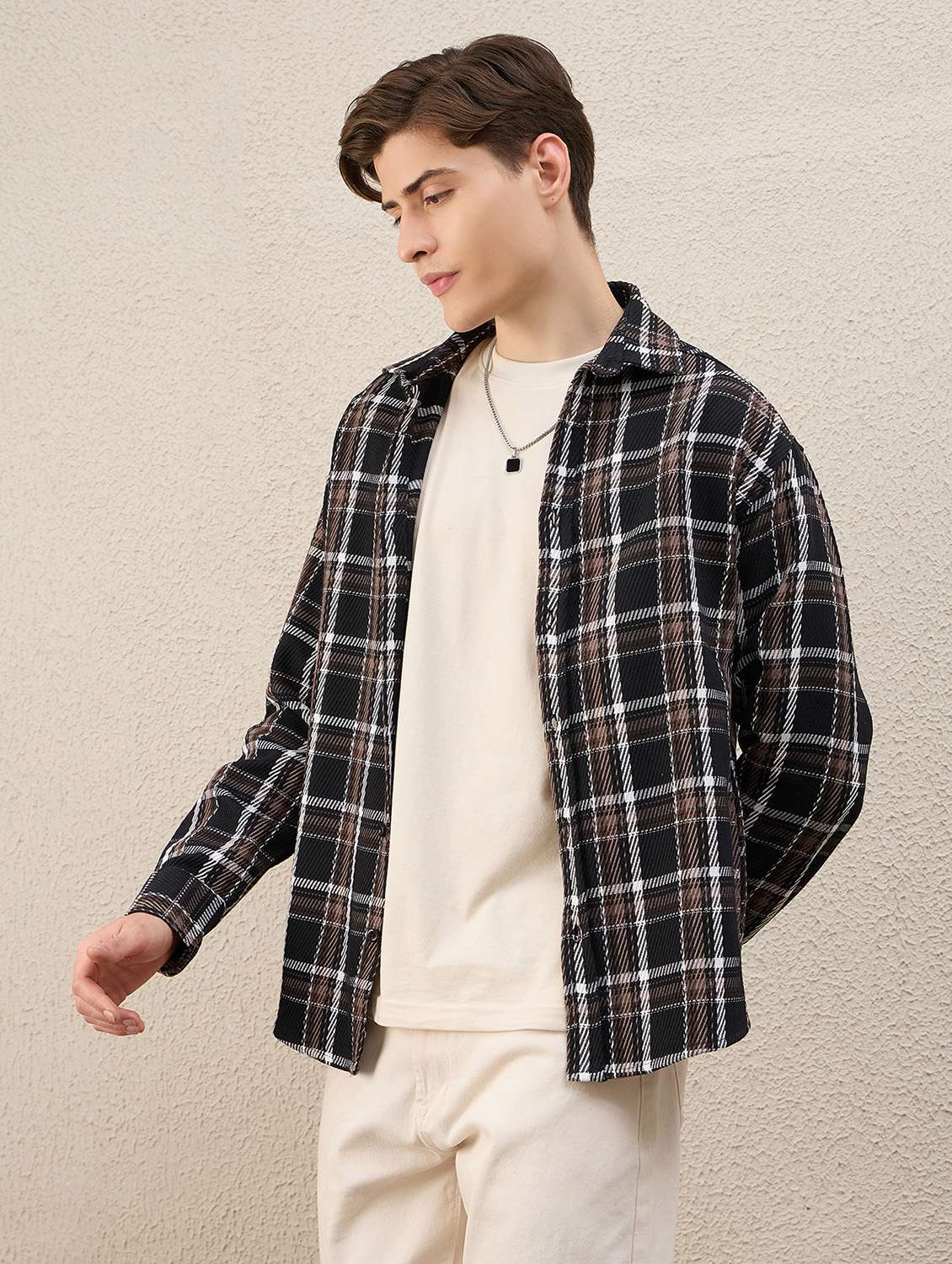 men checkered long sleeve oversized shacket - 22253293 -  Standard Image - 2