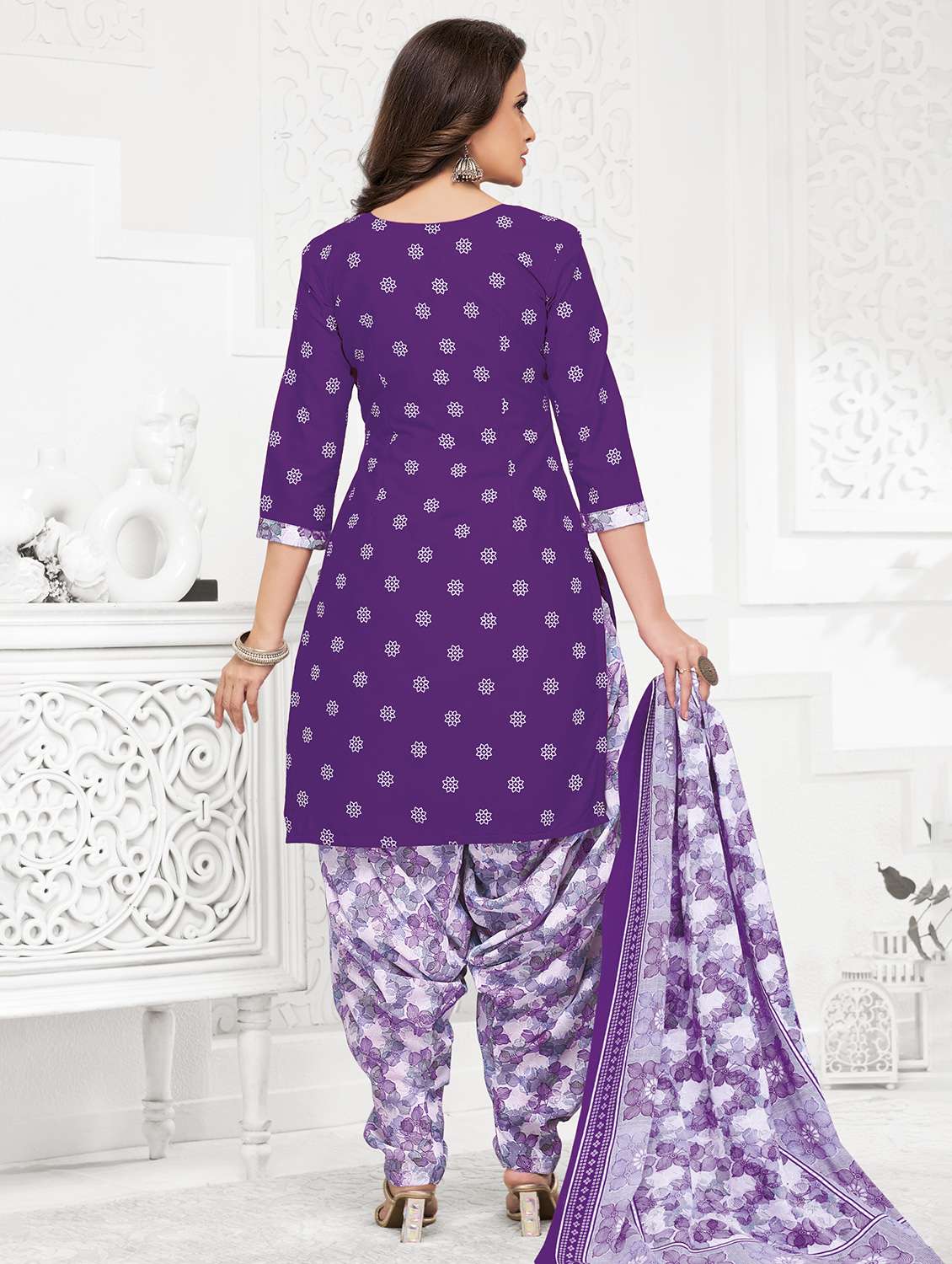 women printed three quarter sleeve kurta patiala with dupatta set - 22253298 -  Standard Image - 2