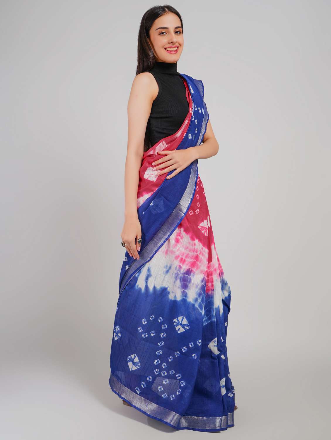 women tie & dye printed saree with blouse - 22253399 -  Standard Image - 2