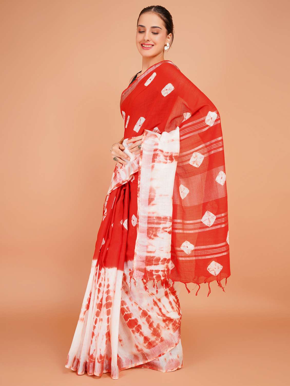 women tie & dye printed saree with blouse - 22253404 -  Standard Image - 2