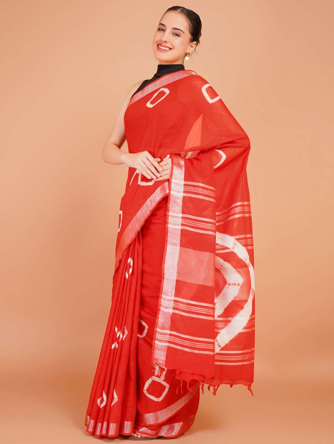 women tie & dye printed saree with blouse - 22253411 -  Standard Image - 2