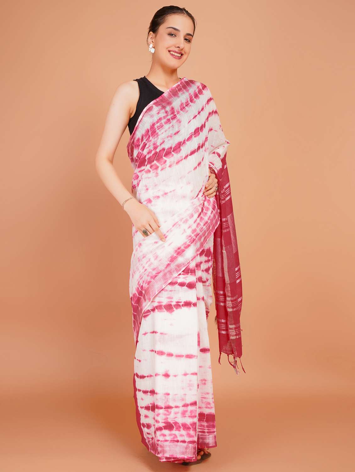 women tie & dye printed saree with blouse - 22253417 -  Standard Image - 2