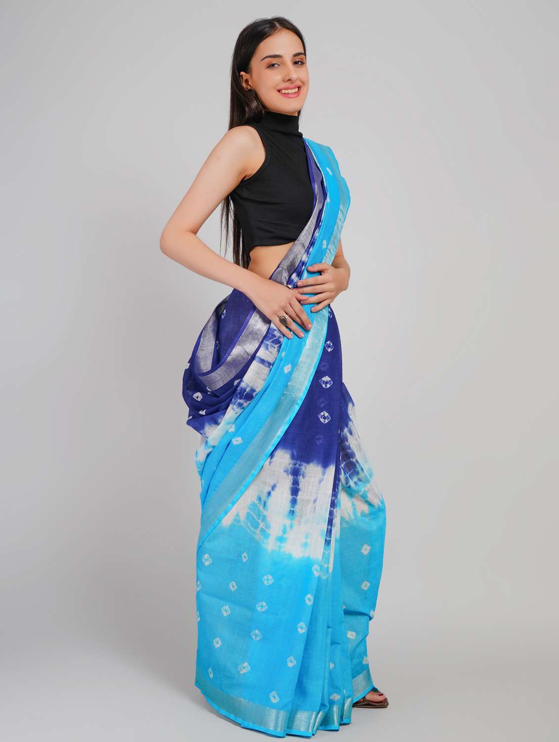 women tie & dye printed saree with blouse - 22253423 -  Standard Image - 2