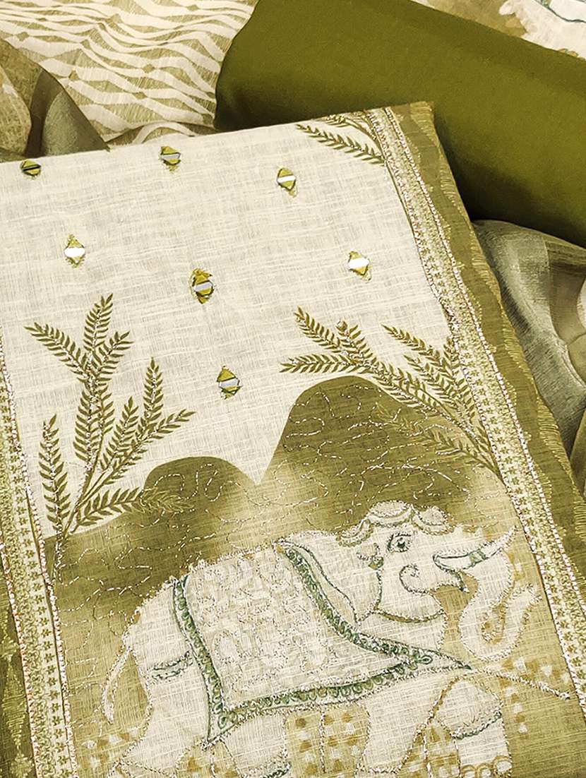 women printed mirror work unstitched suit set - 22253456 -  Standard Image - 2