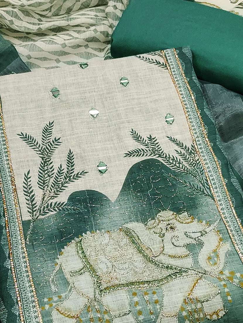 women printed mirror work unstitched suit set - 22253457 -  Standard Image - 2