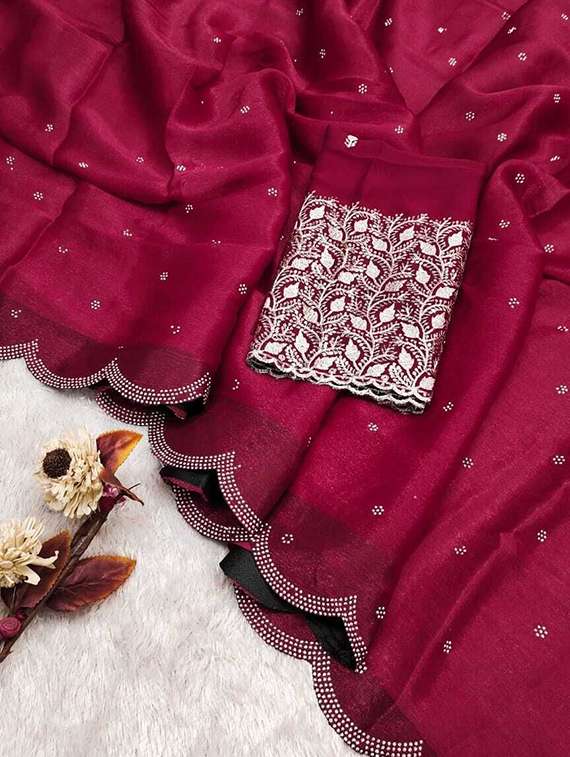 women solid with work embellished saree with blouse - 22253515 -  Standard Image - 2