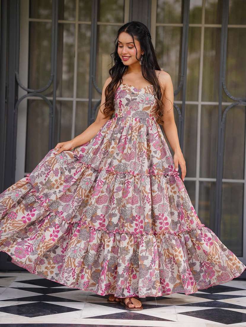 women floral sweetheart neck tiered maxi dress - 22253554 -  Standard Image - 2