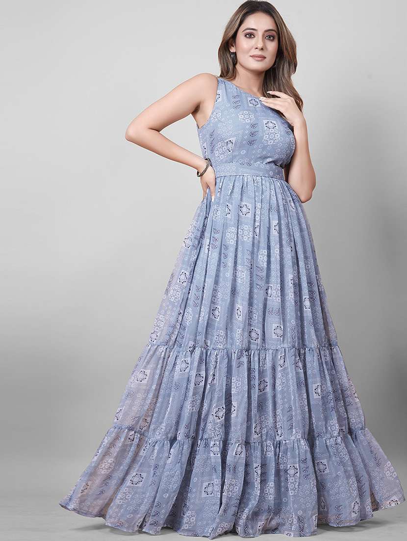 women printed round neck tiered maxi dress - 22253557 -  Standard Image - 2