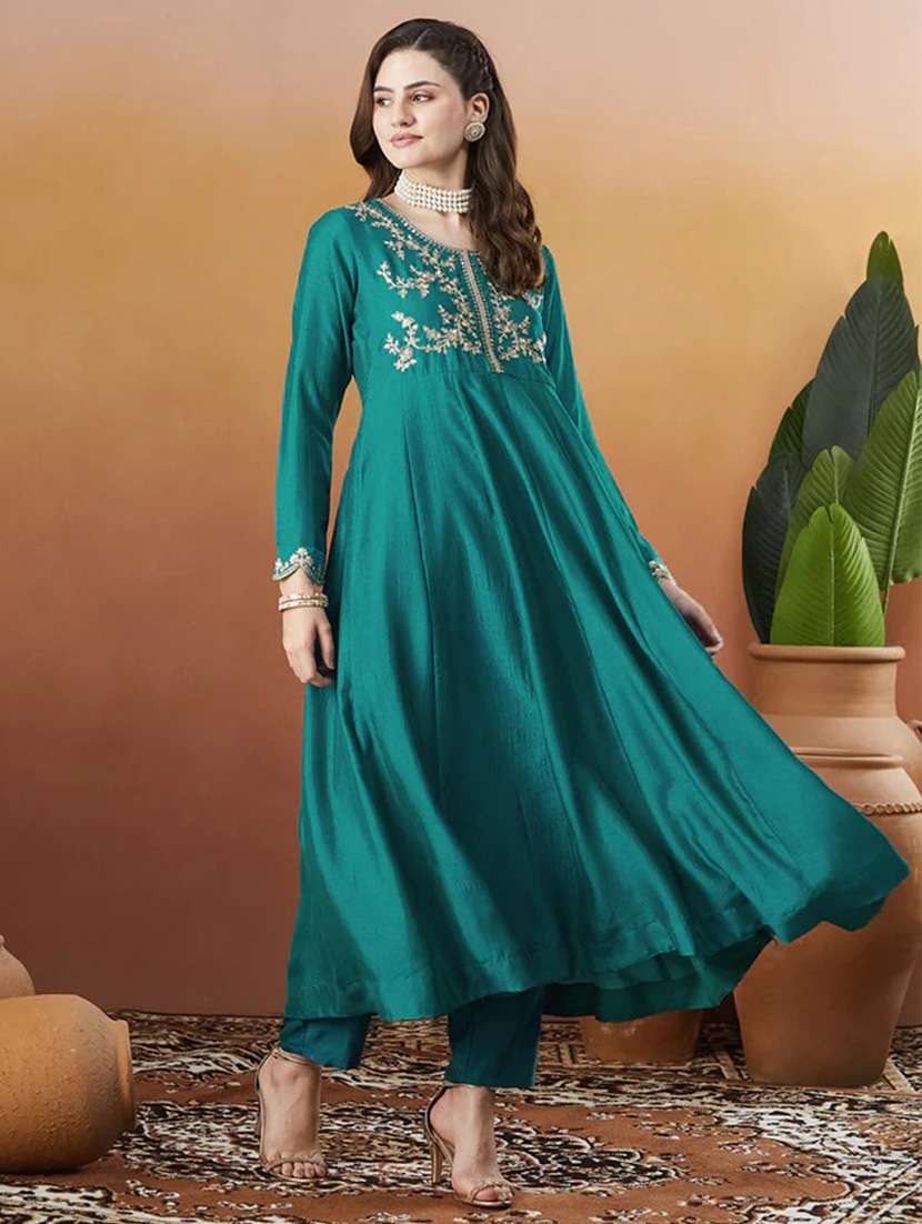 women solid with work long sleeve kurta pant with dupatta set - 22253561 -  Standard Image - 2
