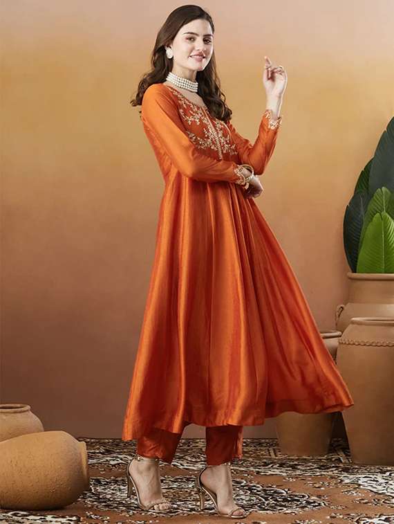 women solid with work long sleeve kurta pant with dupatta set - 22253562 -  Standard Image - 2