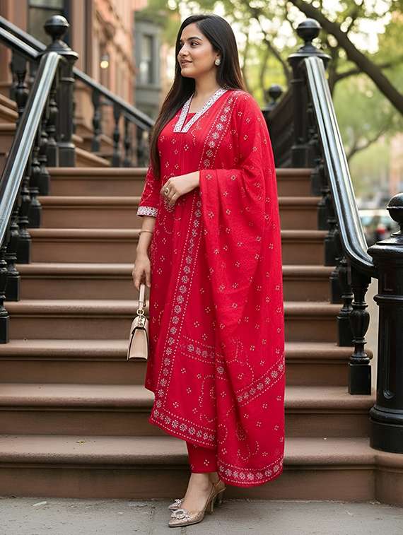 women printed three quarter sleeve kurta pant with dupatta set - 22253567 -  Standard Image - 2