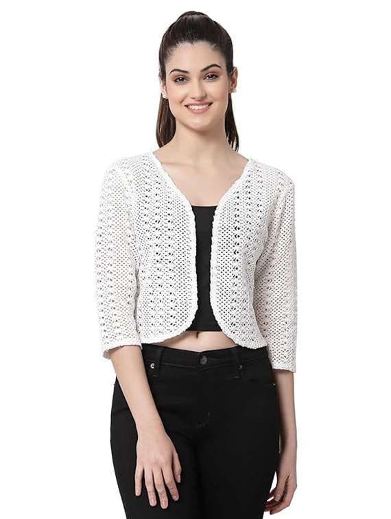 women self designed three quarter sleeve shrug