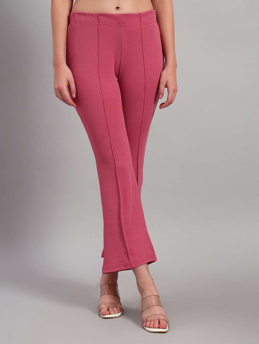 women solid mid rise bootcut trouser