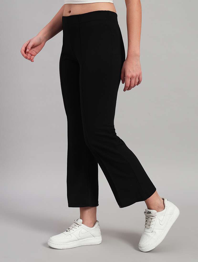 women solid mid rise bootcut trouser - 22253603 -  Standard Image - 2