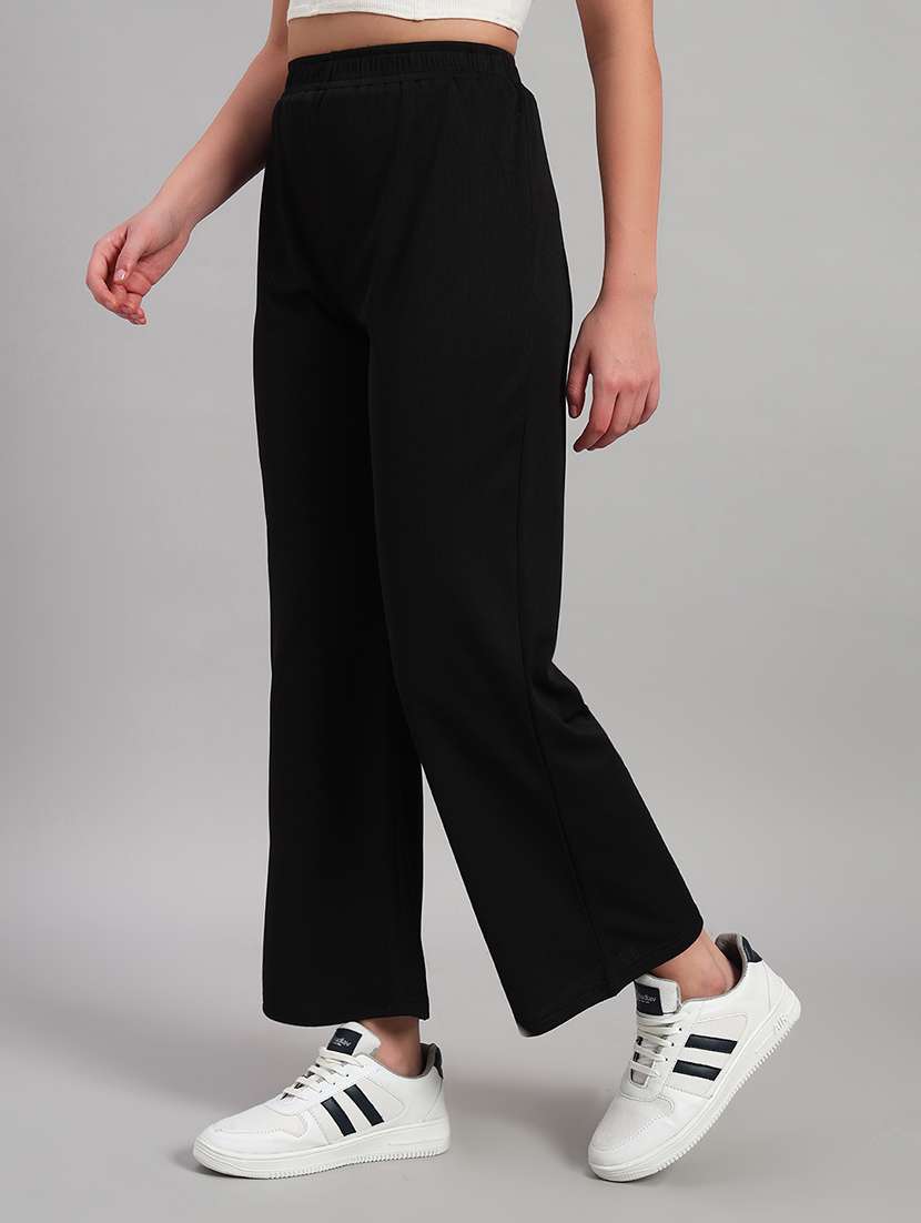 women solid mid rise wide leg trouser - 22253608 -  Standard Image - 2