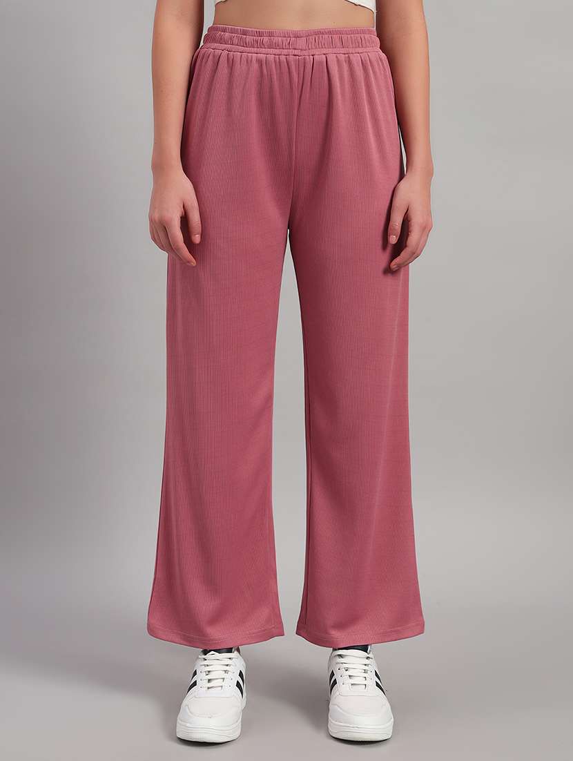women solid mid rise wide leg trouser