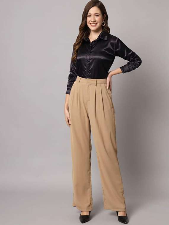 women solid collared long sleeve shirt - 22253620 -  Standard Image - 2