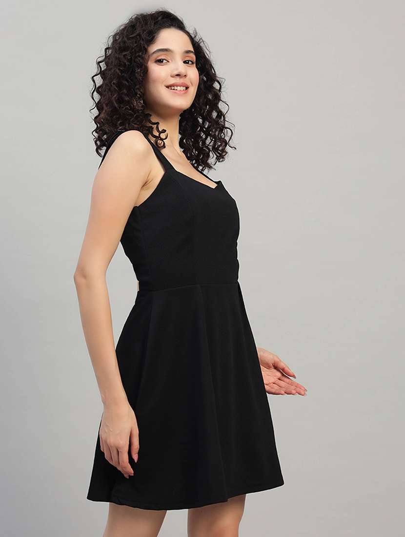 women solid shoulder strap fit and flare dress - 22253624 -  Standard Image - 2