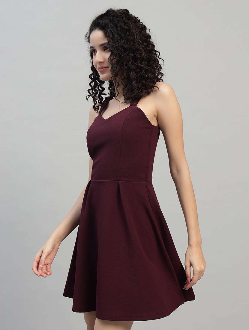 women solid shoulder strap fit and flare dress - 22253625 -  Standard Image - 2