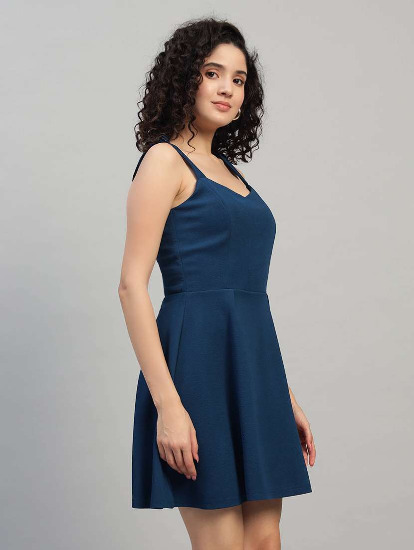women solid shoulder strap fit and flare dress - 22253626 -  Standard Image - 2