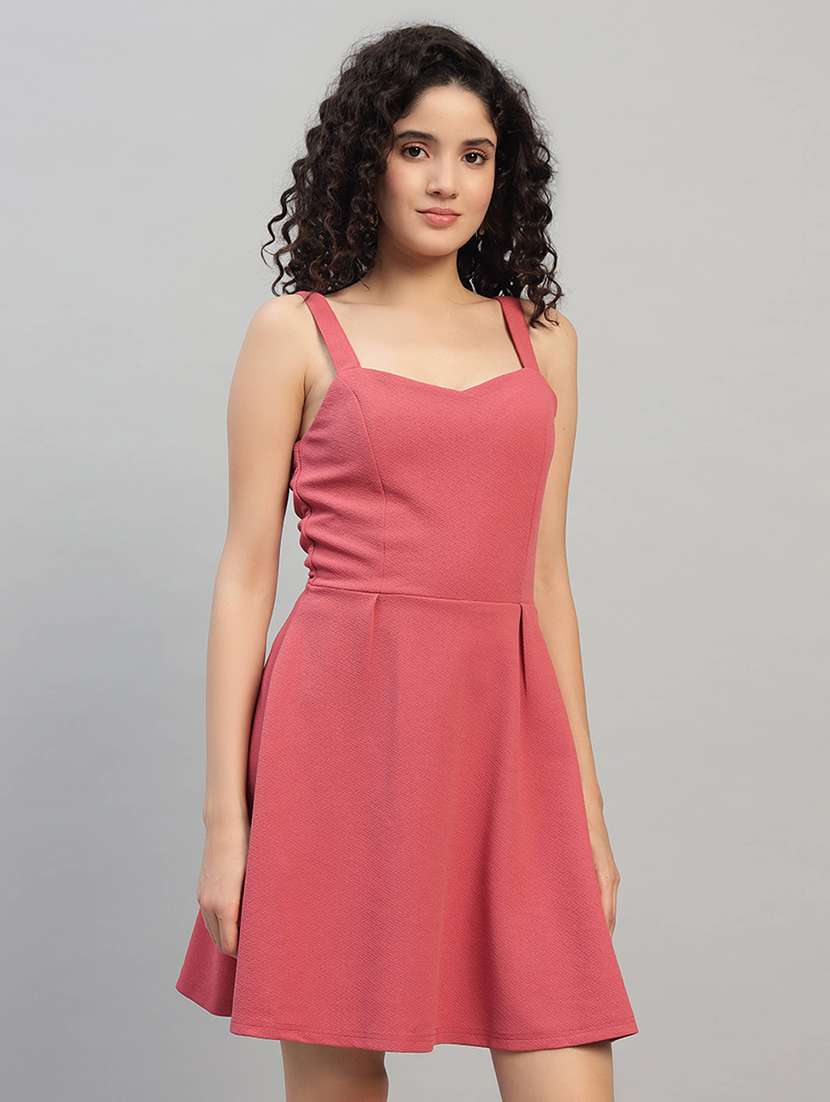 women solid shoulder strap fit and flare dress - 22253627 -  Standard Image - 2