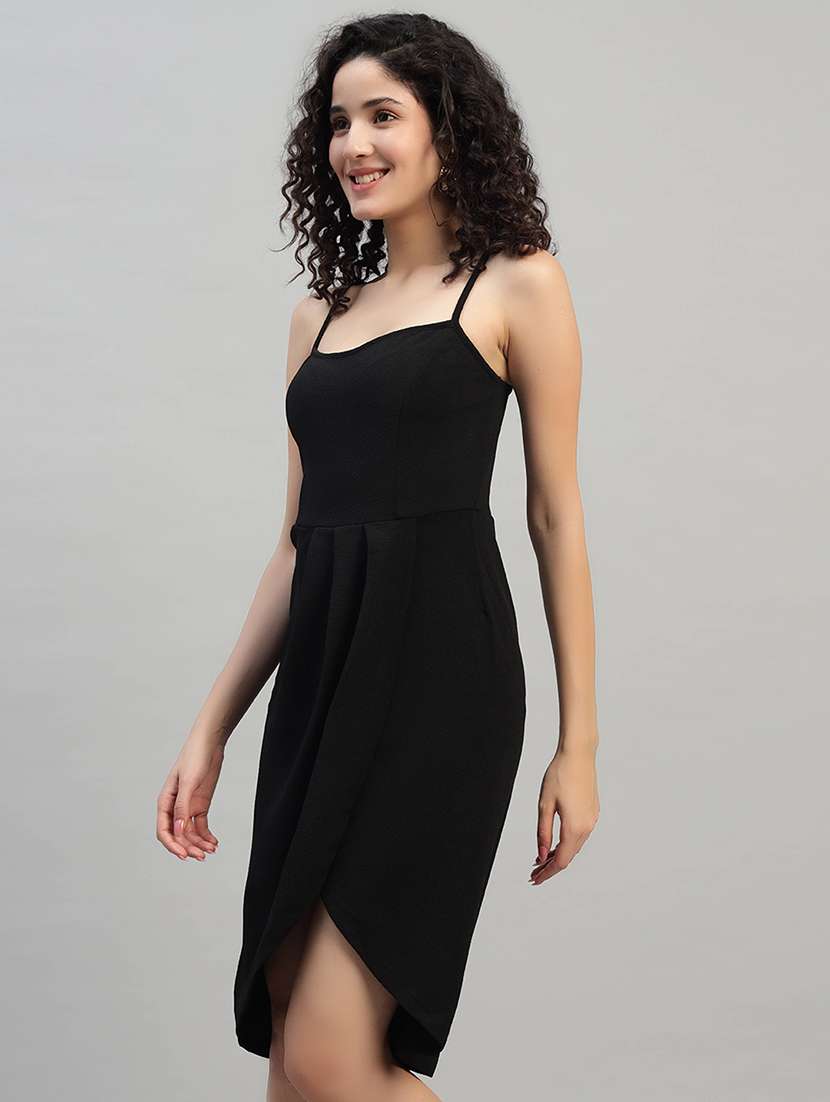 women solid shoulder strap asymmetric dress - 22253628 -  Standard Image - 2