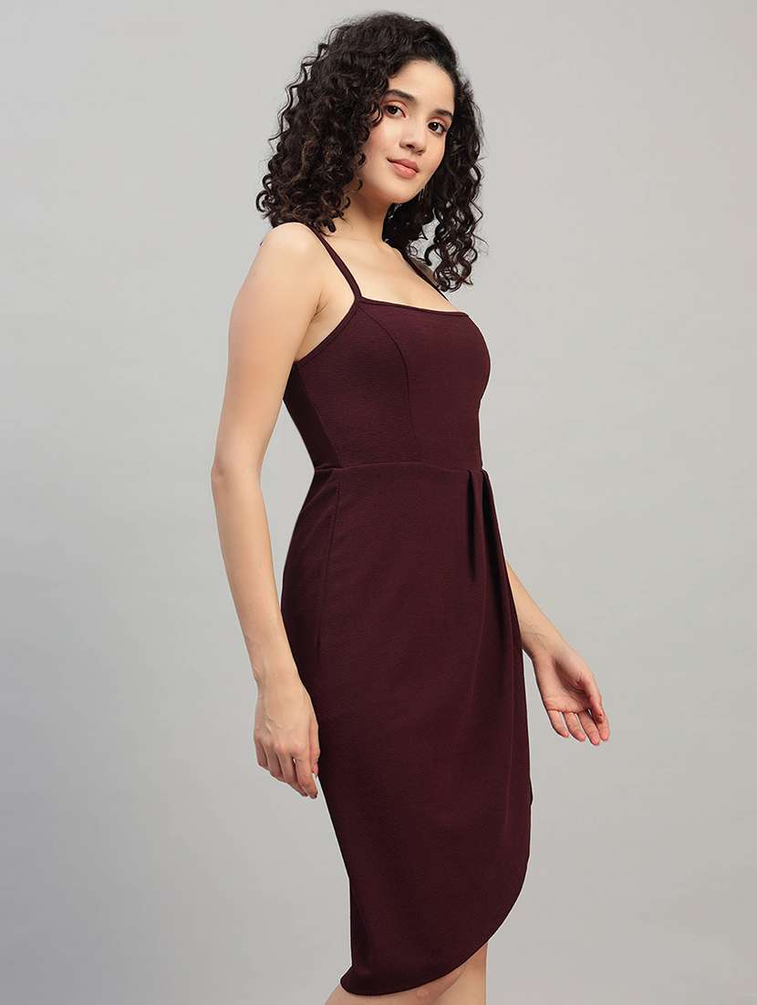 women solid shoulder strap asymmetric dress - 22253629 -  Standard Image - 2