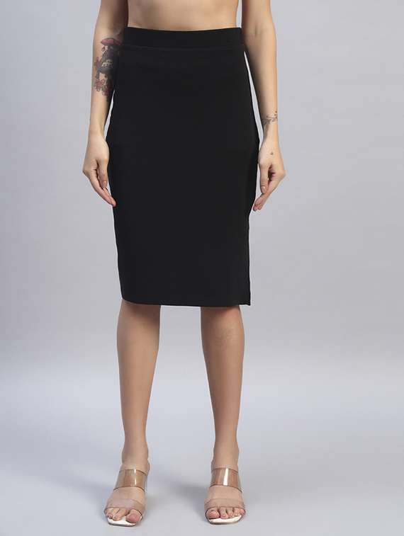 women solid high rise bodycon skirt