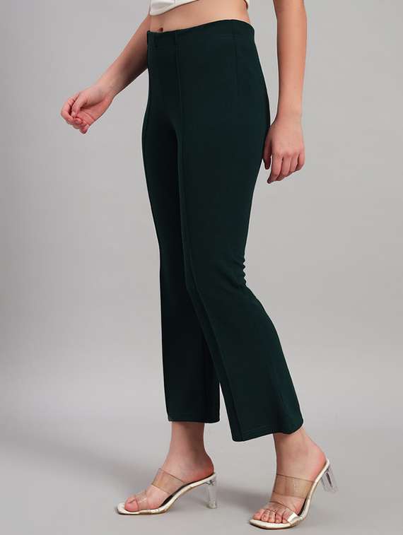 women solid mid rise bootcut trouser - 22253638 -  Standard Image - 2