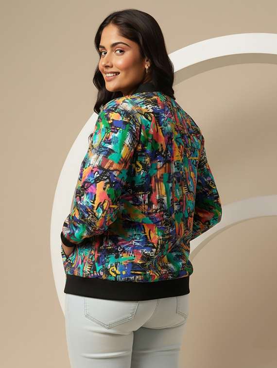 women plus size printed long sleeve biker jacket - 22253658 -  Standard Image - 2
