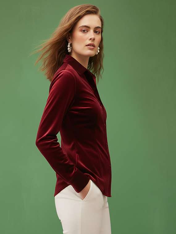 women solid long sleeve collared shirt - 22253720 -  Standard Image - 2
