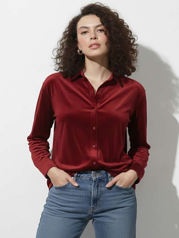 women solid long sleeve collared shirt